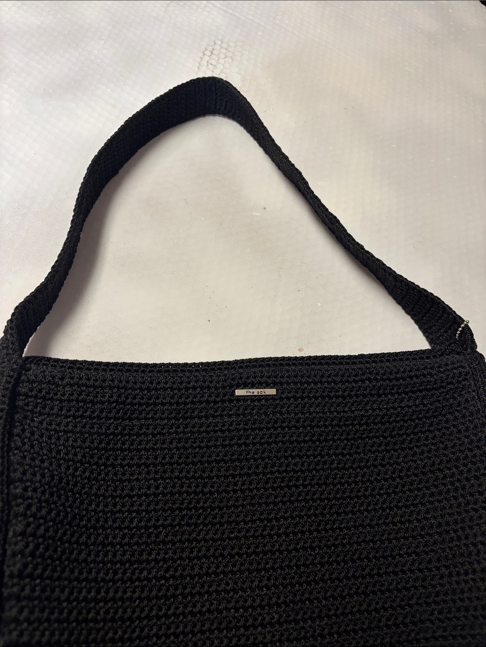 The Sak Black Crochet Hobo Shoulder Purse Handbag Large - Picture 5 of 8